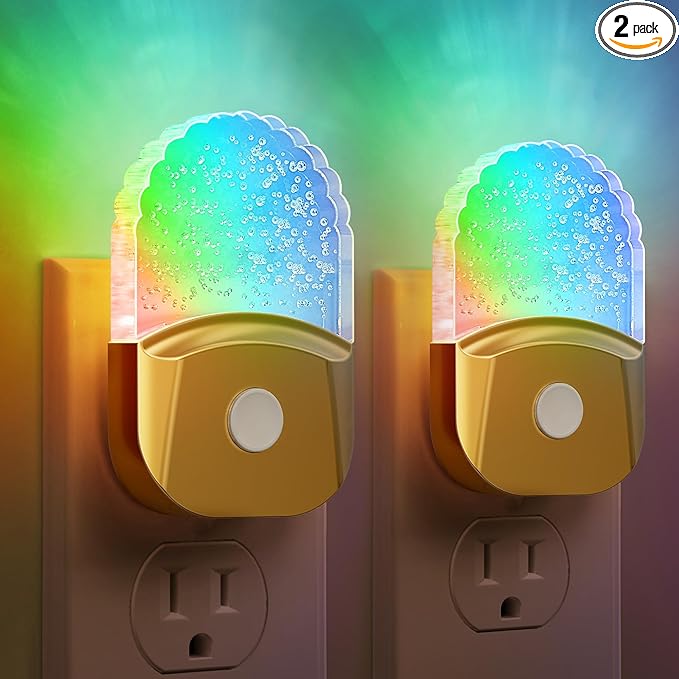 Briignite Night Lights Plug into Wall, 2 Pack, 8 Color Changing Night Light Room Decor, RGB LED Nightlight witih Dusk to Dawn Sensor for Kids Bedroom, Bedroom, Hallway, Gold Cover