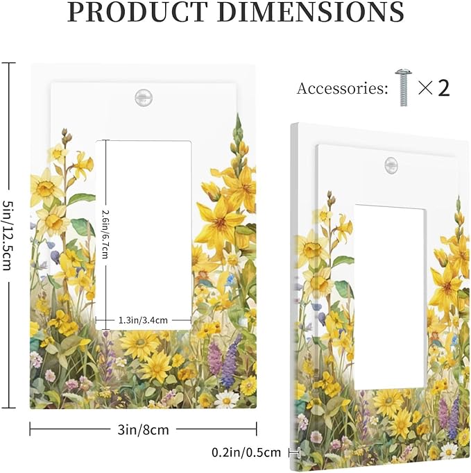 Wildflowers Sunflower Lavender Daisy Floral Decorative Outlet Covers 1 Gang Single Rocker Light Switch Cover Plate Wall Plates GFCI Faceplate for Bedroom Living Room Decor