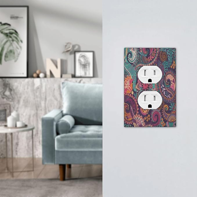 Mandala Boho Paisley Purple Floral Colorful Flower Outlet Covers 1 Gang Duplex Light Switch Cover Decorative Switch Plates Electrical Receptacle Faceplate Wall Plate for Home Bedroom Decor