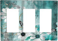 Decorative Outlet Covers Turquoise Flowers and Butterflies Rustic Teal White Floral 3 Gang Wall Plate Triple Rocker Decora Light Switch Cover Plate Jumbo Electrical GFCI Switch Plate Cover