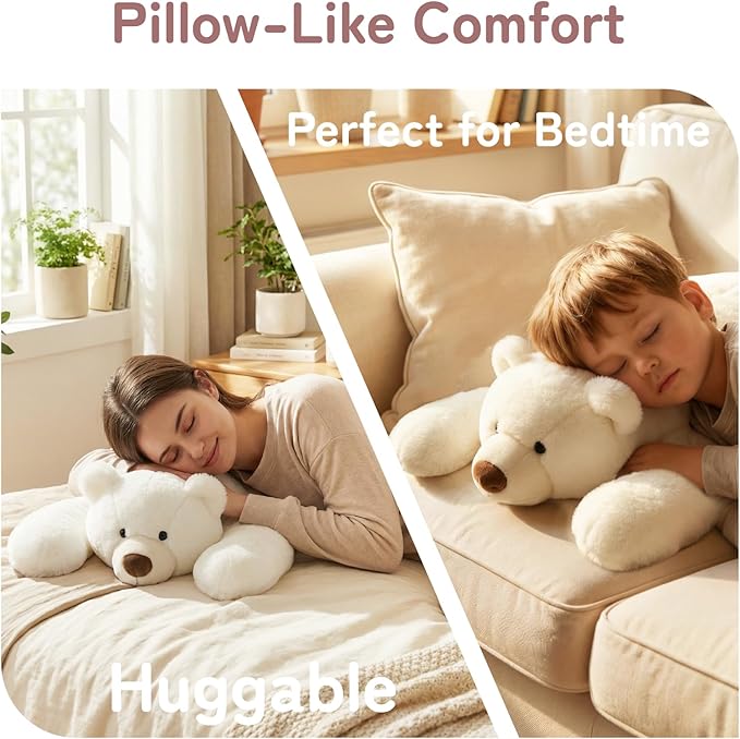 Niuniu Daddy Polar Bear Weighted Stuffed Animals for Kids & Adults, 20" | 3.3lb Large Weighted Plushies Pillow for Sleeping and Calming, Cute Lying Plush Toy Huggable Gift for Everyday Comfort