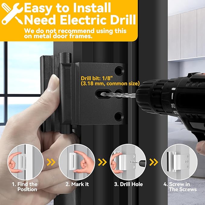 Rerishom Door Lock Withstand 800 lbs for Inward Swinging Door, Door Reinforcement Lock with 8 Screws to Prevent Unauthorized Entry, Pin Tumbler for Extra Home Security and Privacy, 2 Pack, Black