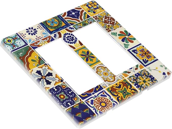 Yellow Mexican Moroccan Sun Tile 2 Gang Double GFCI Decorator Rocker/decorator Light Switch Cover Decorative Outlet Wall Plate Electrical Faceplate Screwless