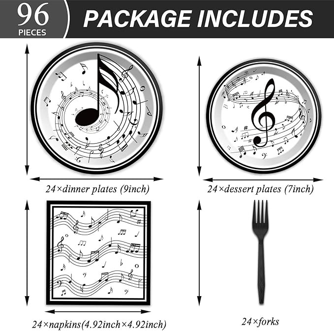 Musical Note Plates Napkins Music Themed Party Tableware Musical Notes Dinnerware Disposable Paper Plates for Baby Shower Music Concert Birthday Karaoke Party Supplies 24 Guests