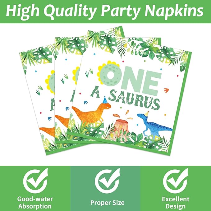 CHUNNIN 50PCS One A Saurus Birthday Party Paper Plates and Napkins Dinosaur First Birthday Decorations Dinosaur First Tableware Set Serves 25 Guests Boy Kids Dino Baby Shower Party Supplies
