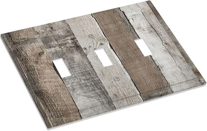 Natural Grey Wood Vintage Faux Wood Grain Decorative Switch Plates 3 Gang Wall Plate Triple Toggle Light Switch Cover Faceplate Electrical Wall Panels for Farmhouse Home Decor