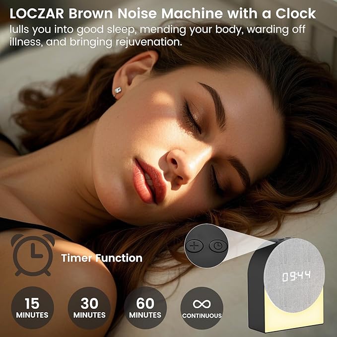 White Noise Machine Alarm Clock with Night Light, 4in1 Bluetooth Speaker & Natural Sounds – Portable Sleep Aid for Adults, Kids & Baby – Rechargeable, Timer, Dimmable Warm Light