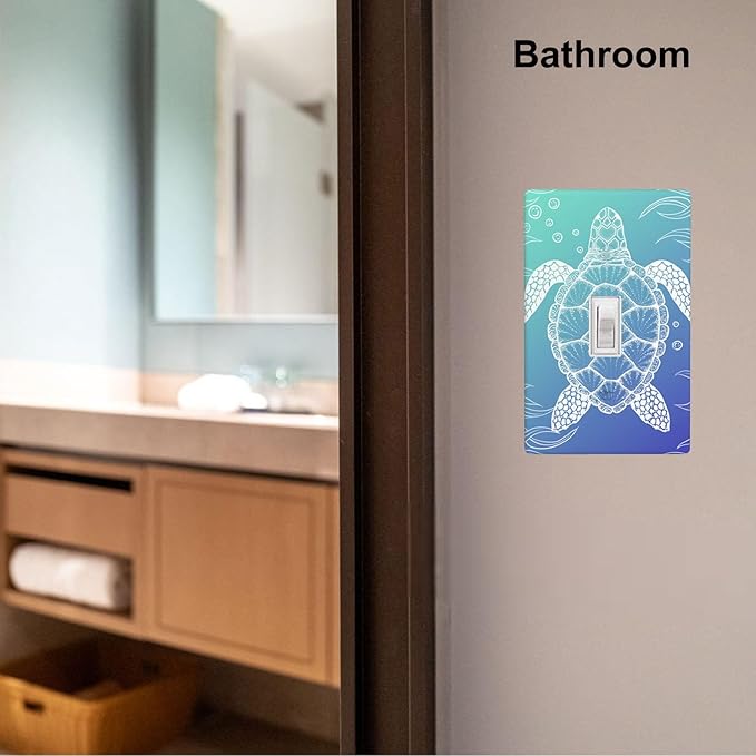 Sea Turtle Ocean 1-Gang Toggle Light Switch Plate, Blue Coastal Wall Plate for Bathroom, Beach House & Coastal Home
