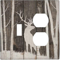 Vintage Wood Forest Deer Wildlife Animal Silhouette Wallplates 1 Toggle 1 Duplex Switch Plate Electrical GFCI Faceplate Decorative Light Switch Covers for Farmhouse Home Decor