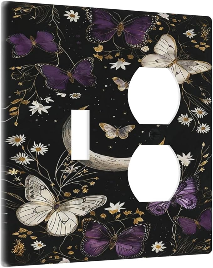 Outlet Covers Boho Crescent Moon Butterfly 1 Toggle 1 Duplex Switch Plate Covers Electrical Light Switch Cover Plate Decorative Wall Plate Socket Cover for Bedroom Home Decor