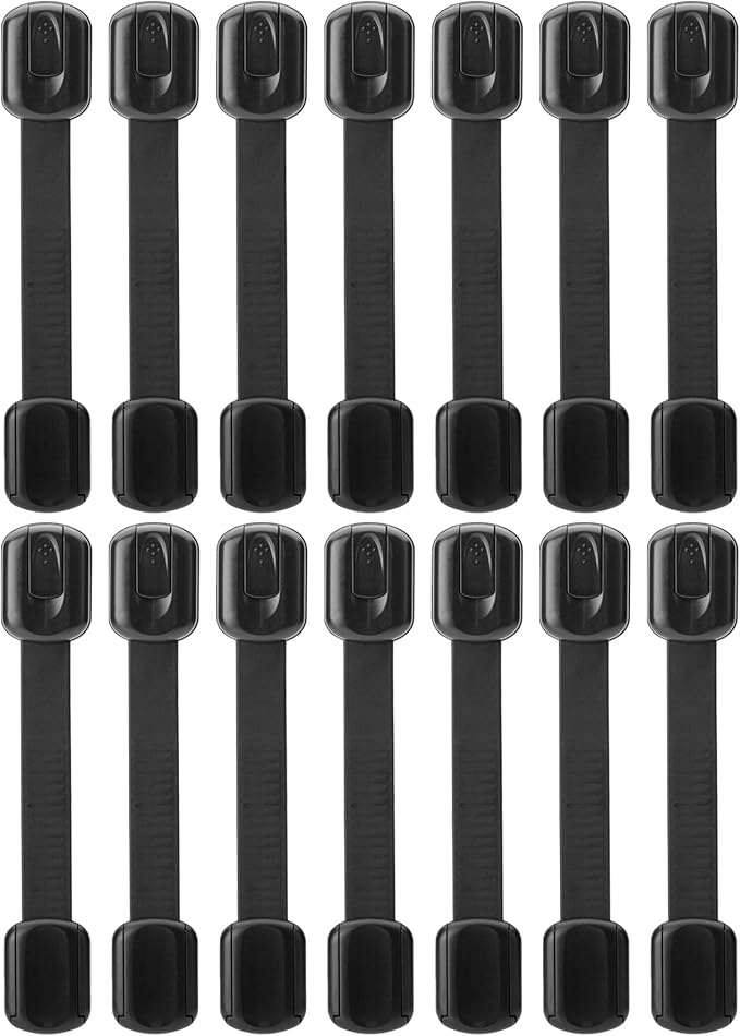 Bates- Child Safety Strap Locks, 14 Pack, Black Baby Cabinet Locks, Toilet Locks Baby Proof, Child Proof Drawer Locks, Cabinet Baby Locks for Cabinets, Child Proof Cabinet Locks, Drawer Child Locks