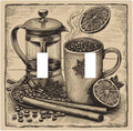 Light Switch Cover Plate Beige Vintage Rustic Coffee Beans Spice 2 Gang Double Toggle Decorative Switch Plates Wall Plates Electrical Faceplate for Kitchen Coffee Bar Decor
