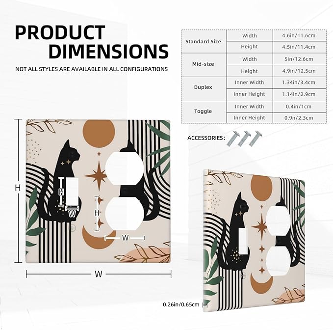 70s Mid Century Boho Abstract Cat 2 Gang 1 Toggle/Duplex Combo Outlet Light Switch Cover Wall Plate Electrical Faceplate Decorative Dual Device Switchplate