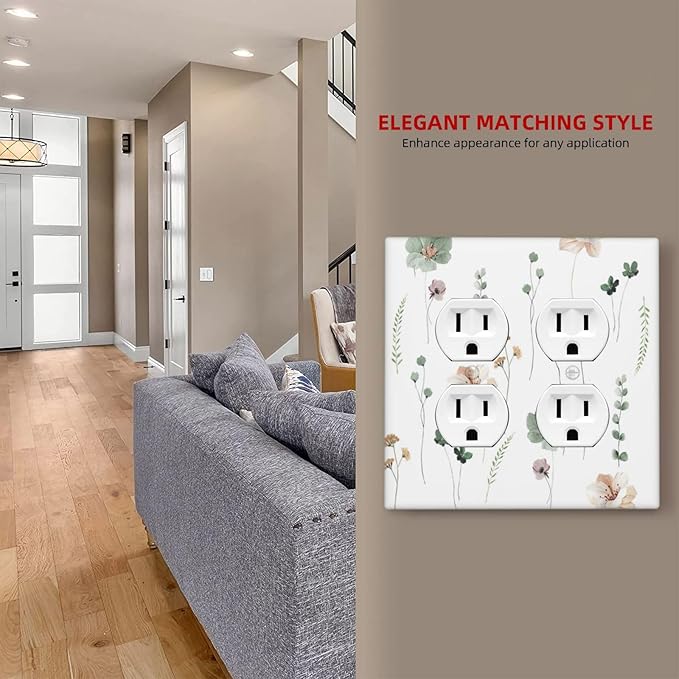 Outlet Covers Watercolor Floral Botanical Flowers 2 Gang Double Duplex Decorative Light Switch Covers Electrical Wallplates Socket Faceplate For Living Room Bed Room Decor