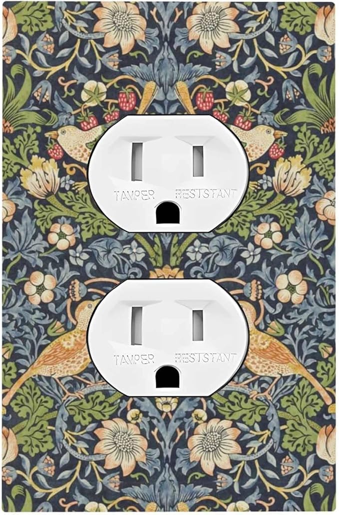 Outlet Covers Morris Strawberry Thrush Birds Colorful Plants 1 Gang Duplex Light Switch Cover Decorative Switch Plates Electrical Receptacle Faceplate Wall Plate For Bed Room Living Room