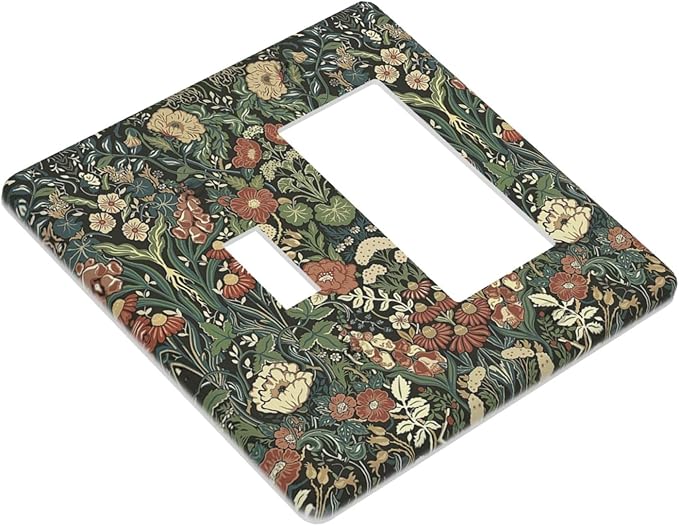 Outlet Covers Vintage Dark Floral William Morris Green Flower 1 Toggle 1 Rocker Combination Decorative Wall Plate Electrical Switch Plates Light Switch Cover Plate for living Room Home