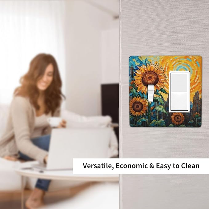 Abstract Sunflower Graffiti Floral Paint Art Flower Outlet Covers 1 Toggle 1 Rocker Combination Electrical Switch Plates Light Switch Cover Plate Decorative Wall Plate for Bedroom Living Room Decor