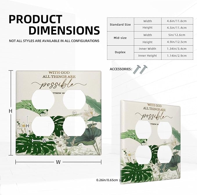 Decorative Outlet Covers Boho Green Monstera Leaf Inspirational Quotes 2 Gang Light Switch Cover Plate Double Duplex Wall Plates for Electrical Outlets Switch Plate Covers for Home Decor