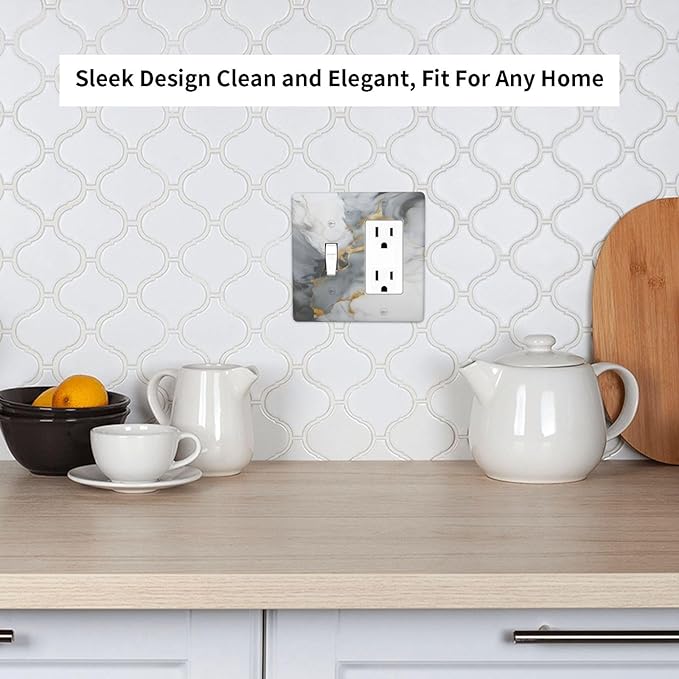 Gold Marble Grey Art Abstract Luxury Print Outlet Covers 1 Toggle 1 Rocker Combination Decorative Wall Plate Electrical Switch Plates Light Switch Cover Plate for Kitchen Bathroom Decor