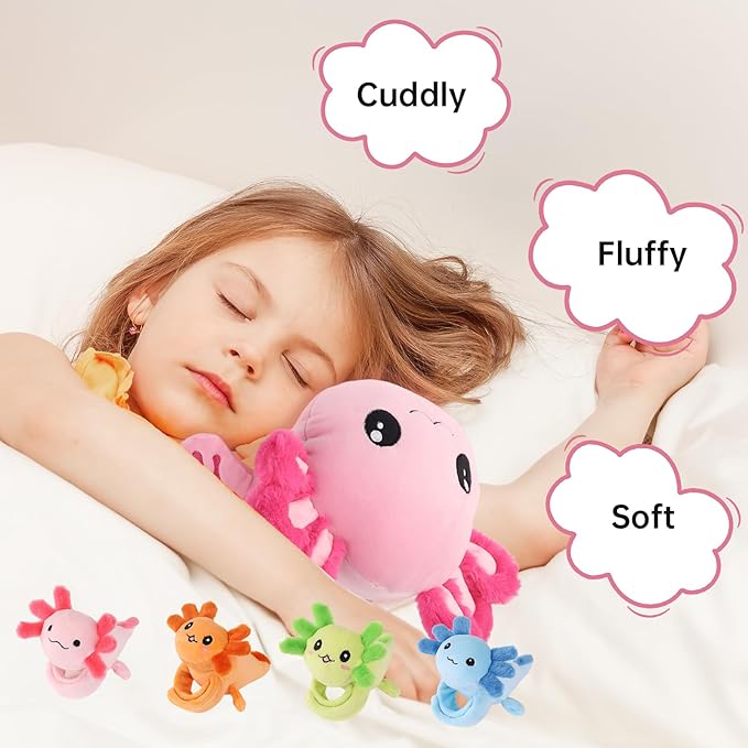 5 in 1 Axolotl Plush Toys for Girls Boys, 18" Mommy Axolotl Stuffed Animal with 4 Baby Axolotls Pink Stuffed Axolotl Plush with Babies Axolotl Plushies for Kids Toddler Birthday Christmas Plush Gifts