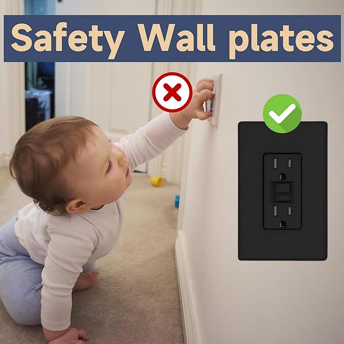 Wall Plates Screwless Design Outlet Covers UL Certified Safe Switch Plate Covers Easy Install & Clean Cover Plates Durable Matte Finish Pack of 5 Black