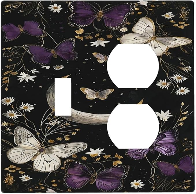 Outlet Covers Boho Crescent Moon Butterfly 1 Toggle 1 Duplex Switch Plate Covers Electrical Light Switch Cover Plate Decorative Wall Plate Socket Cover for Bedroom Home Decor