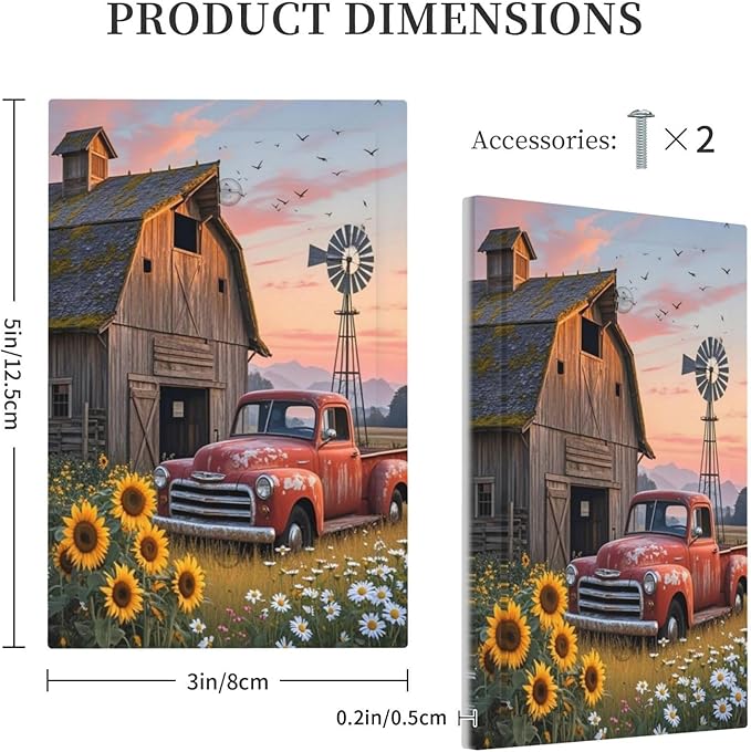 Rustic Barn Red Truck Windmill Sunflower Light Switch Cover Plate 1 Gang No Device Blank Electrical Wall Plates Faceplate Decorative Switch Plate Covers for Farmhouse Home Decor