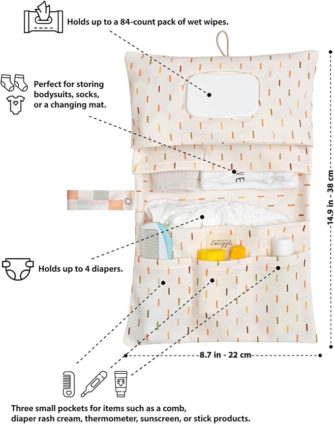 Baby Diaper Bag Organizer, Portable Baby Essentials Storage Pouch for Parents and Caregivers, Organizer Insert for Stroller and Handbag, Machine Washable (Gingham)
