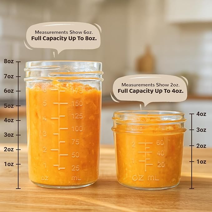 Sursip Glass Baby Food Storage Containers, 8 oz Small Mason Jars with Lids, Airtight for Baby Puree Containers, Juice, Milk, Yogurt, Overnight Oats, Mini Toddler Snack Cups -8 Pack