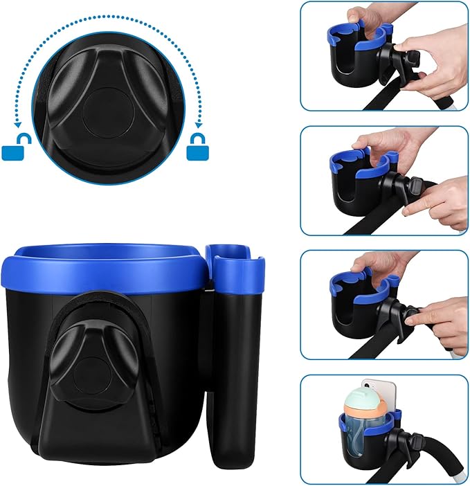 Accmor Stroller Cup Holder with Phone Holder, Bike Cup Holder, Universal Cup Holder for Uppababy Nuna Doona Strollers, 2-in-1 Cup Phone Holder for Stroller Bike Accessory