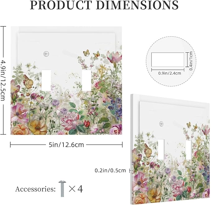 Decorative Switch Plates Boho Wildflower Colorful Floral Butterfly 2 Gang Double Toggle Outlet Light Switch Cover Wall Plate Electrical Faceplate For Bed Room Living Room Decor