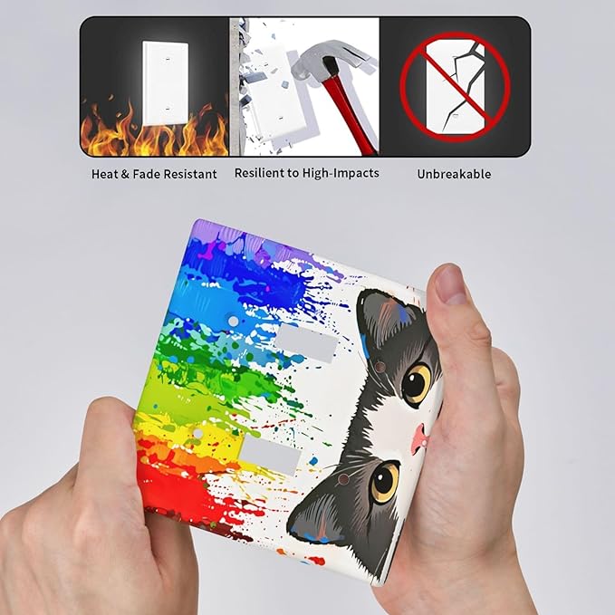 Cat Rainbow Double Toggle Wall Plate Decorative 2 Gang Light Switch Covers Electrical Switchplate Home Decorate Faceplat for Bathroom Bedroom Kitchen Room 4.5 x 4.5 Inch