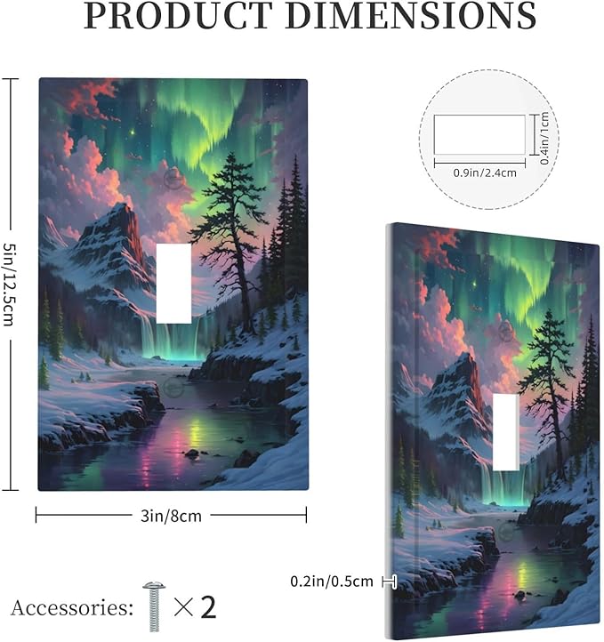Snow Mountain Aurora Waterfalls Rivers Forest Decorative Light Switch Cover 1 Gang Single Toggle Device Electrical Faceplate Switchplates Decorator Outlet Wall Plate for Bedroom Living Room Decor