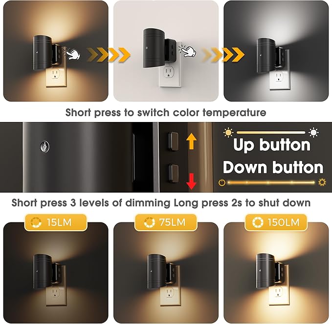 L LOHAS LED Night Light, Dimmable Night Lights Plug into Wall,2 Pack 3CCT Nightlight for Kids,180° Rotatable, 3000K/4000k/5000K Adjustable Night Lights with Dusk to Dawn Sensor for Bedroom Bathroom