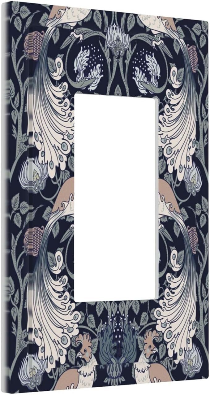 William Morris Vintage Floral Birds Peacocks 1 Gang Rocker Light Switch Covers Single Decora Outlet Wall Plate Decorative Switchplate Faceplate GFCI for Country Bathroom Bedroom Decor