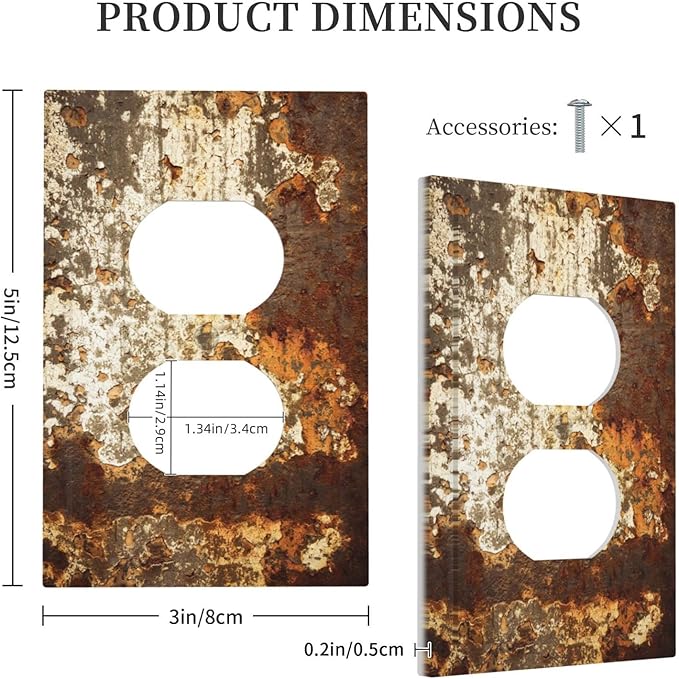 Outlet Covers Vintage Metal Rust Texture Peeling Paint 1 Gang Duplex Light Switch Cover Decorative Switch Plates Electrical Receptacle Faceplate Wall Plate For Farmhouse Cabin Decor