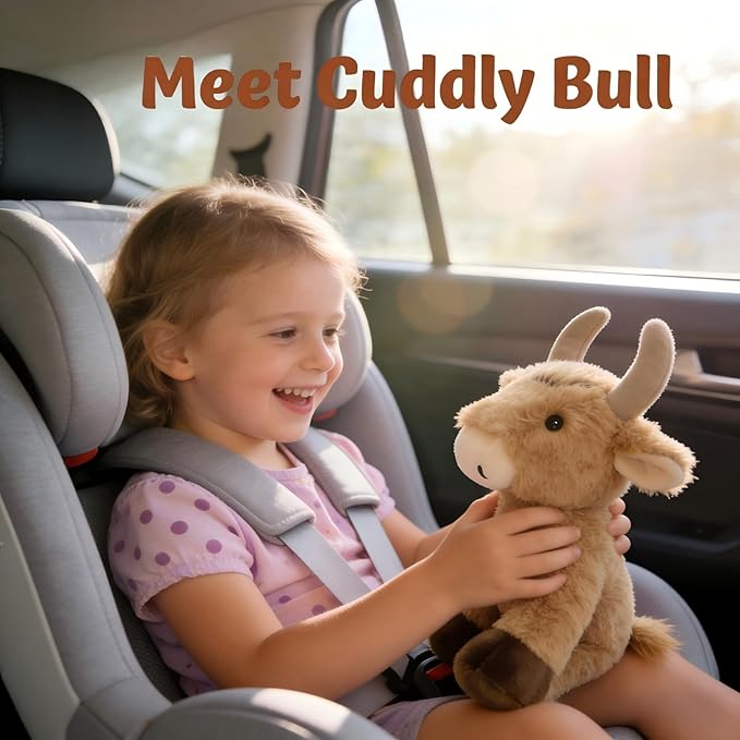 OROZCOR Bull Stuffed Animal, Cute Fluffy Cow Stuffed Animal 8.5in, Soft Longhorn Cow Plush Gifts for Kids Baby Girls Boys (Bull)