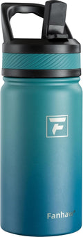 Fanhaw 14 Oz Kids Insulated Water Bottle with Straw Lid – Stainless Steel Double Wall Vacuum, Leak-Proof, BPA-Free Water Bottles for School Boys & Girls(Green Blue)
