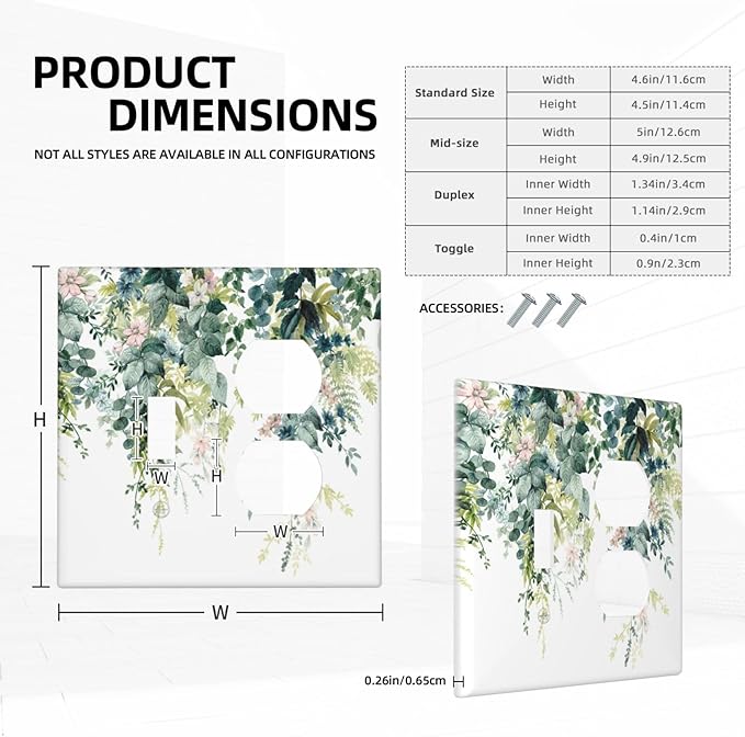 Colorful Plant Flower Sage Eucalyptus Leaves Wallplates 1 Toggle 1 Duplex Switch Plate Electrical GFCI Faceplate Decorative Light Switch Covers for Bedroom Living Room Decor