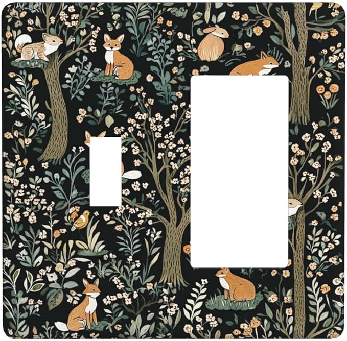 Outlet Covers Fairy Forest Animals Fox Squirrel Flower 1 Toggle 1 Rocker Combination Decorative Wall Plate Electrical Switch Plates Light Switch Cover Plate For Bed Room Farmhouse Decor