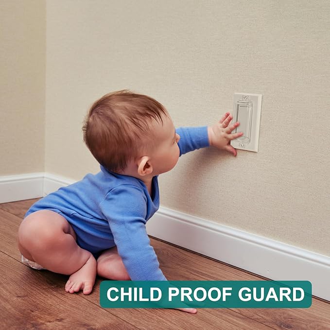 CLYMENE 4 Pack Light Switch Cover Guard, Child Proof Wall Switch Cover Protects Your Lights or Switches from Being Accidentally Turned ON or OFF by Children and Adults, Rocker Style (Clear)