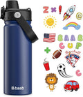 baab 18oz Kids Water Bottle, Insulated Kids Water Bottle with Lockable Spout Lid & Stickers, 18/8 Stainless Steel Vacuum Leakproof Kid Water Cup with Handle for Boy Girl & School (Navy Blue, 1 Pack)