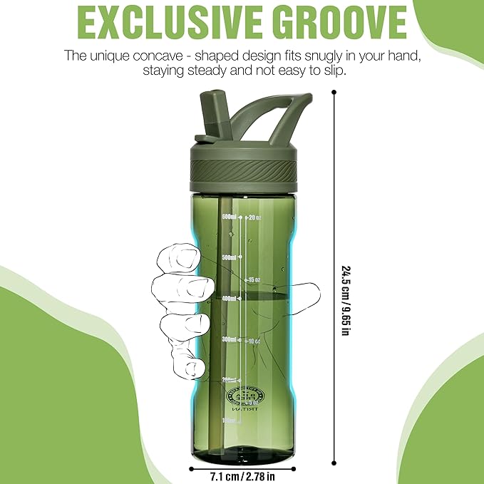 OLDLEY 20 kids Water Bottle with Straw,Tritan BPA-Free,Leak-Proof Design for Travel, Home, School, (Army Green)