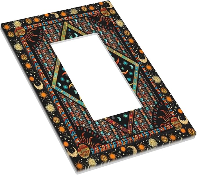 Outlet Covers Boho Burning Sun Hippie Retro Bohemian Gypsy 1 Gang Wall Plate Single Rocker Light Switch Cover Decorative GFCI Receptacle Cover Electrical Switchplate for Bathroom Home Decor