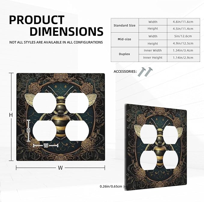 Outlet Covers Mid Century Bee Dark Floral 2 Gang Double Duplex Decorative Light Switch Covers Electrical Wallplates Socket Faceplate For Home Office Decor