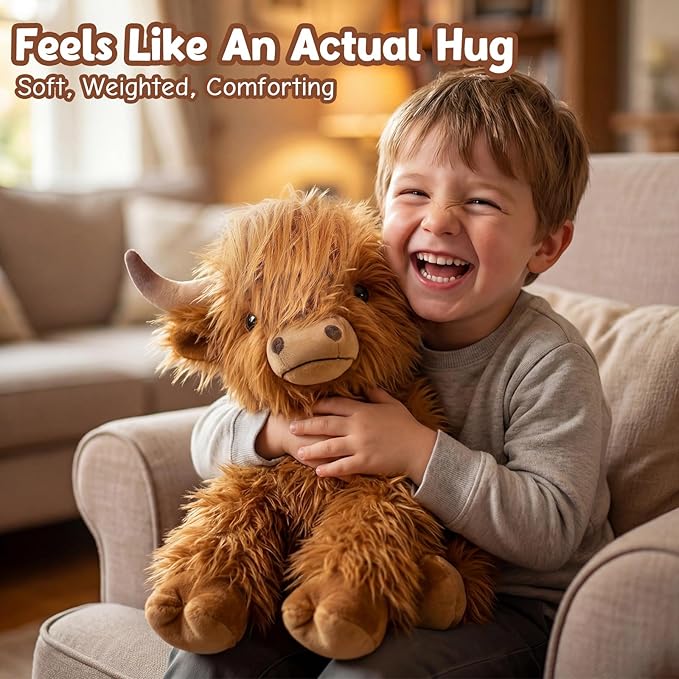 Highland Cow Stuffed Animals, Microwavable & Weighted Stuffed Animal, Highland Cow Plush for Warmth Comfort, Heatable Coolable Lavender Scent Toy, Cute Soft Plushies Gifts for Kids Boy Girl and Adults