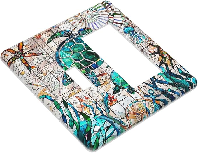 Green Sea Ocean Turtles 2 Gang Combination 1-Toggle 1-Decorator/Gfci Device Wall Plates Nautical Beach Hawaii Tropical Summer One Rocker with Toggle Combo Light Switch Plates and Socket Outlet Covers