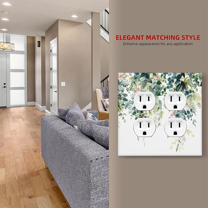 Colorful Plant Flower Sage Eucalyptus Leaves Outlet Covers 2 Gang Double Duplex Decorative Light Switch Covers Electrical Wallplates Socket Faceplate for Bedroom Living Room Decor