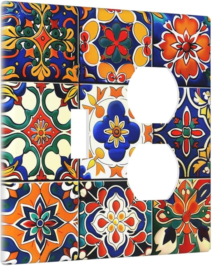 Wallplates Colorful Mexican Talavera Vintage Boho Floral 1 Toggle 1 Duplex Switch Plate Electrical Gfci Faceplate Decorative Light Switch Covers For Farmhouse Cabin Decor