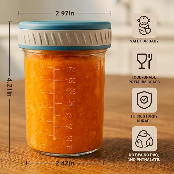 Sursip Glass Baby Food Storage Containers, 8 oz Small Mason Jars with Lids, Airtight for Baby Puree Containers, Juice, Milk, Yogurt, Overnight Oats, Mini Toddler Snack Cups -8 Pack